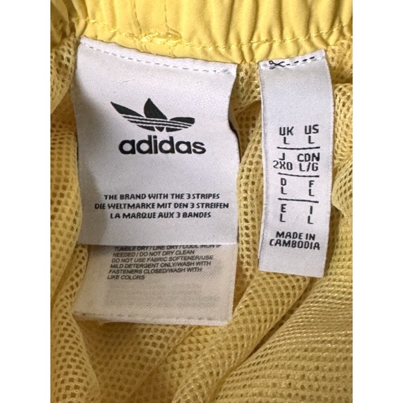 Mens Adidas Yellow White 3 Striped Swim Shorts Large L EUC Zipper Pockets - Picture 6 of 7